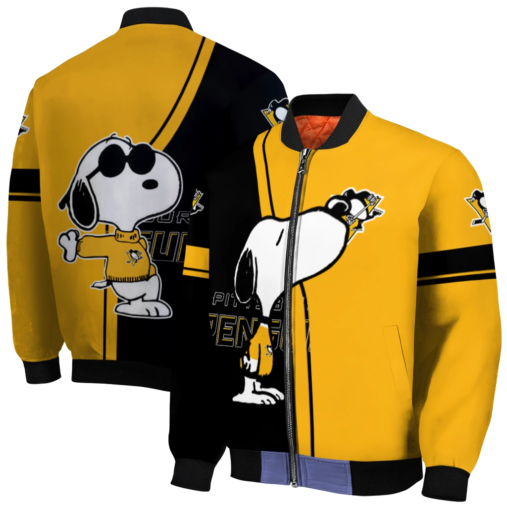pittsburgh penguins snoopy attitude yellow bomber jacket best selling pittsburgh penguins snoopy attitude yellow bomber jacket best selling