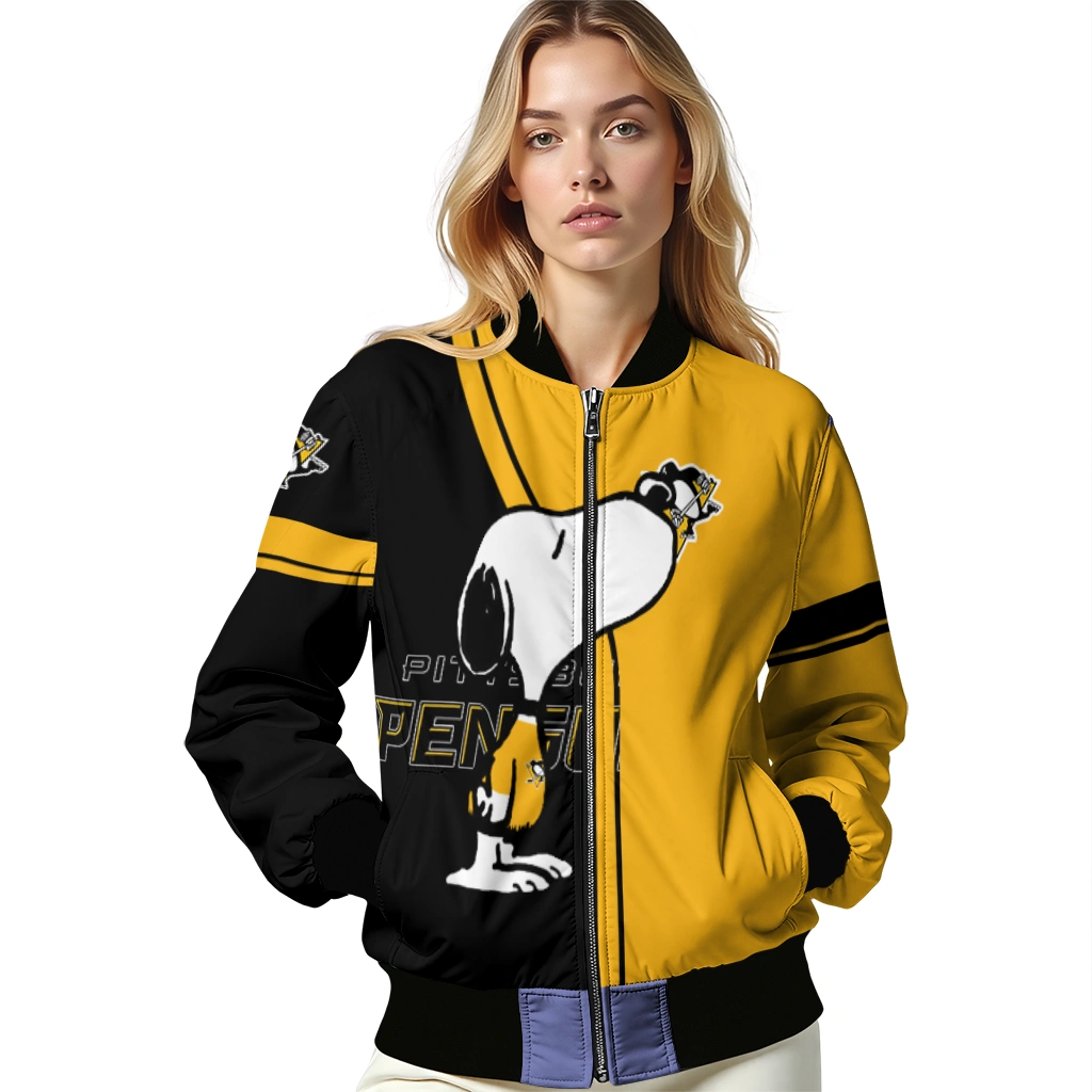 pittsburgh penguins snoopy attitude yellow bomber jacket latest model pittsburgh penguins snoopy attitude yellow bomber jacket latest model