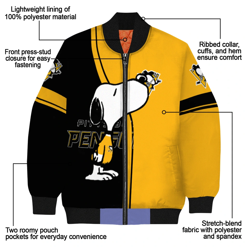 pittsburgh penguins snoopy attitude yellow bomber jacket new arrival pittsburgh penguins snoopy attitude yellow bomber jacket new arrival