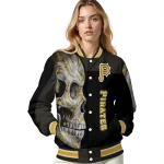 pittsburgh pirates fire skull black varsity jacket best selling