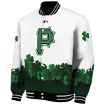 pittsburgh pirates four leaf icon white green varsity jacket best selling