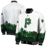 pittsburgh pirates four leaf icon white green varsity jacket best selling