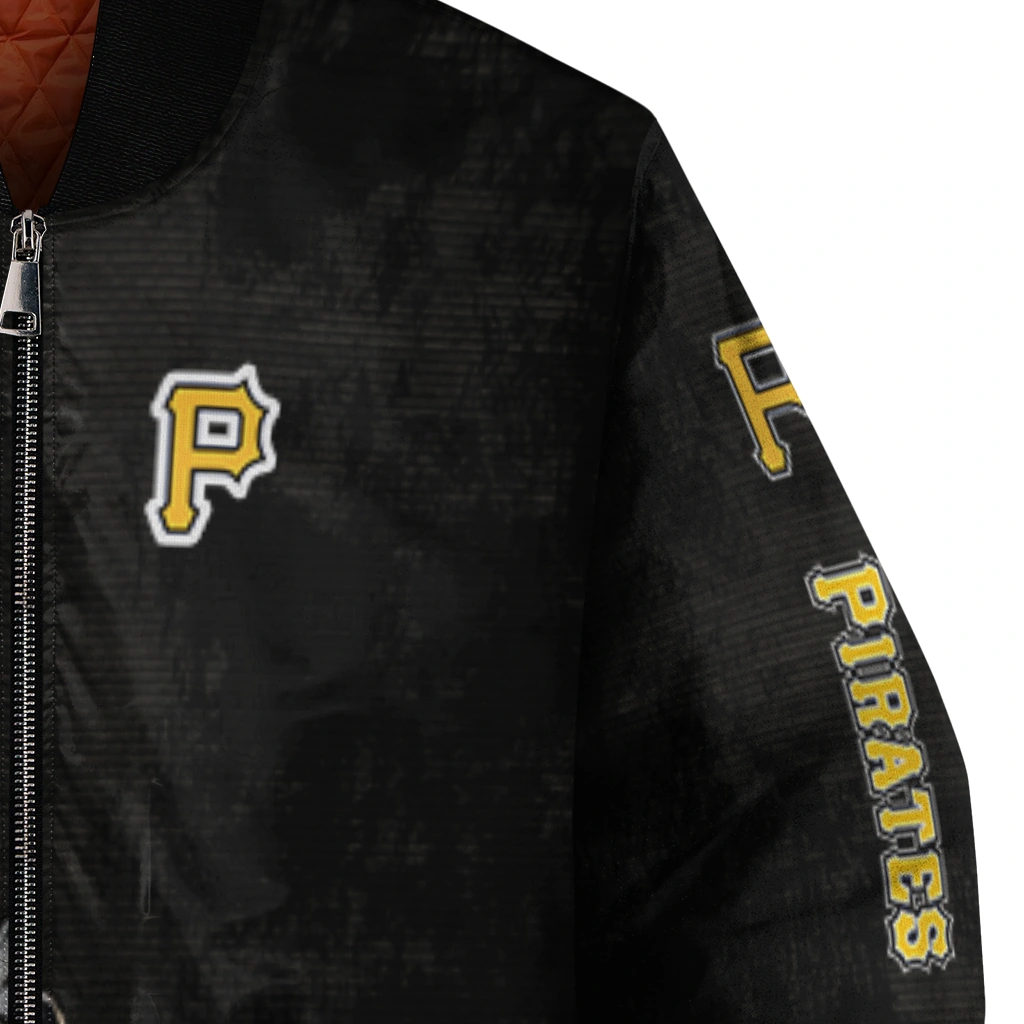 pittsburgh pirates grunge cut design black bomber jacket premium grade pittsburgh pirates grunge cut design black bomber jacket premium grade
