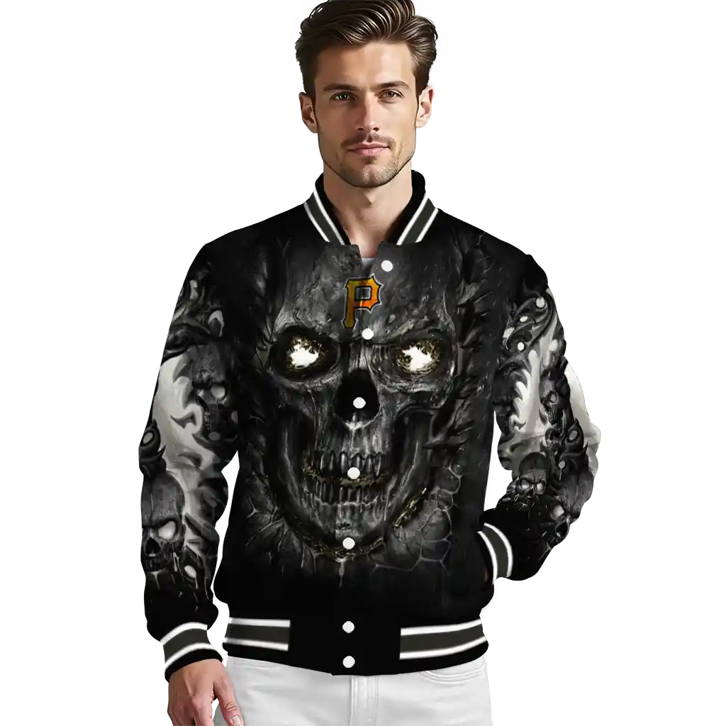 pittsburgh pirates inferno skull black varsity jacket high quality pittsburgh pirates inferno skull black varsity jacket high quality