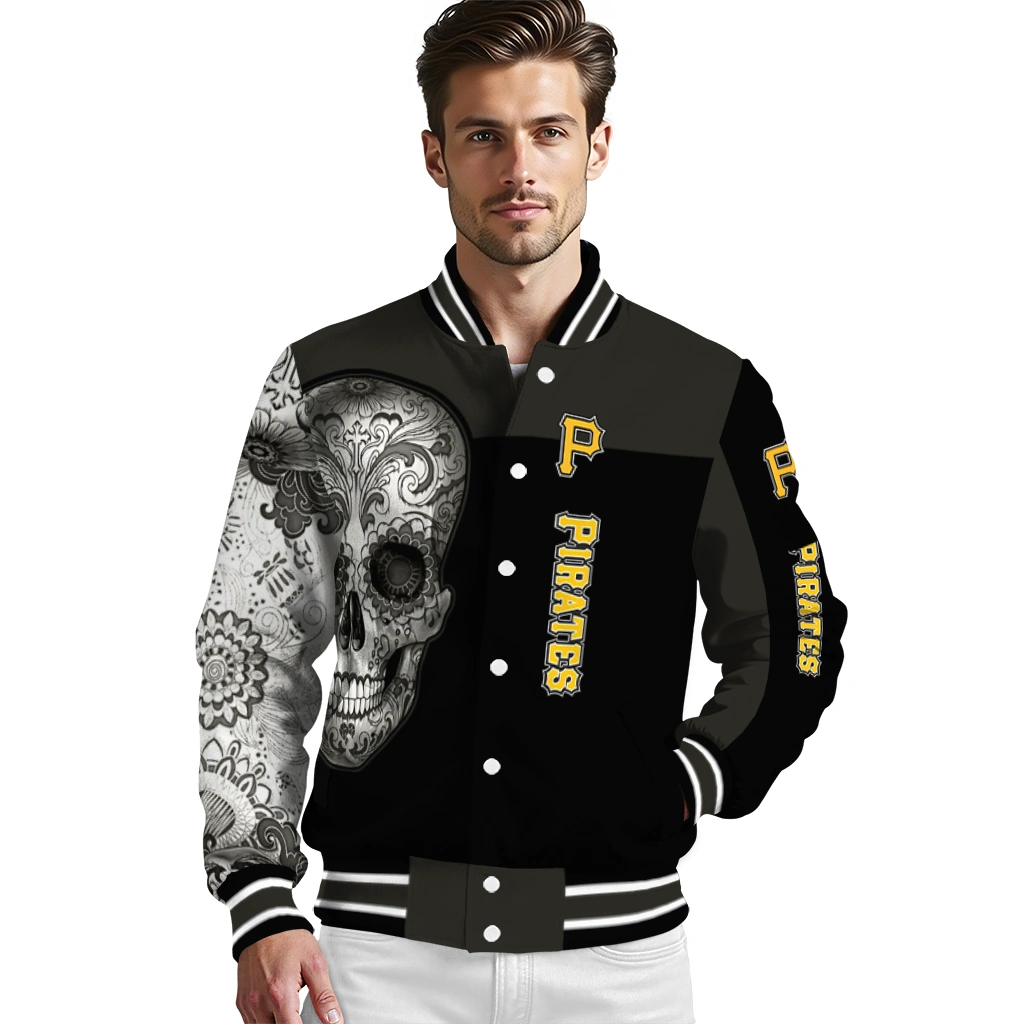 pittsburgh pirates intricate skull black varsity jacket high quality pittsburgh pirates intricate skull black varsity jacket high quality