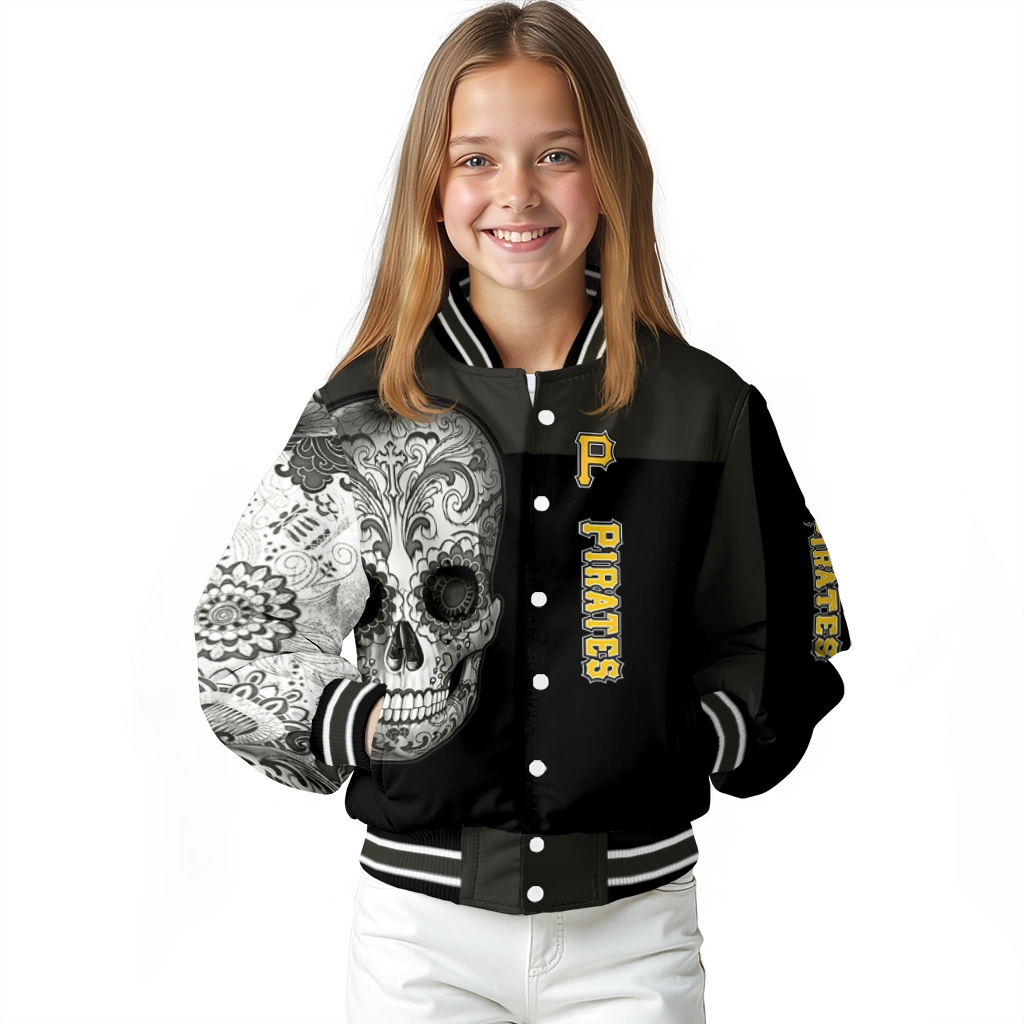 pittsburgh pirates intricate skull black varsity jacket top rated pittsburgh pirates intricate skull black varsity jacket top rated