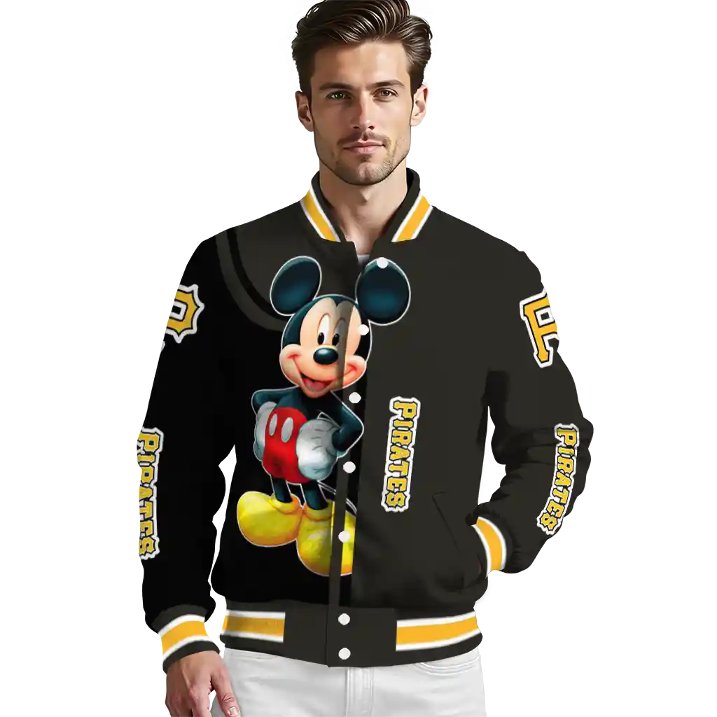 pittsburgh pirates mickey mouse black varsity jacket high quality pittsburgh pirates mickey mouse black varsity jacket high quality