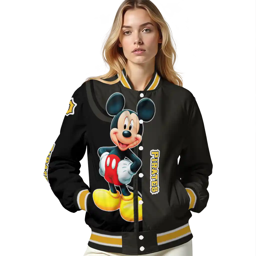 pittsburgh pirates mickey mouse black varsity jacket latest model pittsburgh pirates mickey mouse black varsity jacket latest model