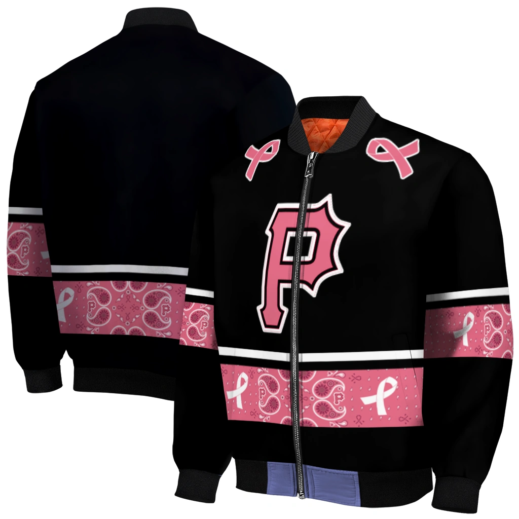 pittsburgh pirates pink ribbon black pink bomber jacket best selling pittsburgh pirates pink ribbon black pink bomber jacket best selling