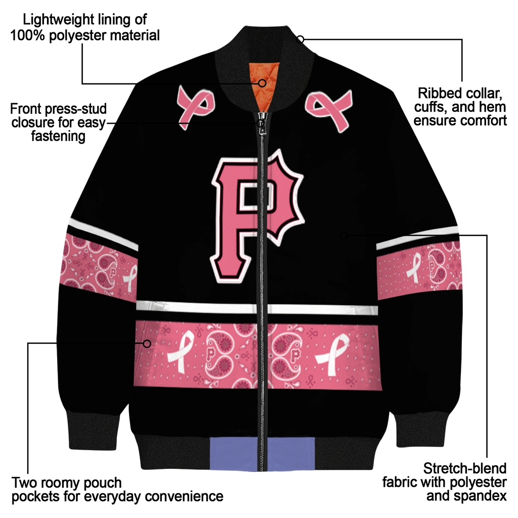 pittsburgh pirates pink ribbon black pink bomber jacket new arrival pittsburgh pirates pink ribbon black pink bomber jacket new arrival