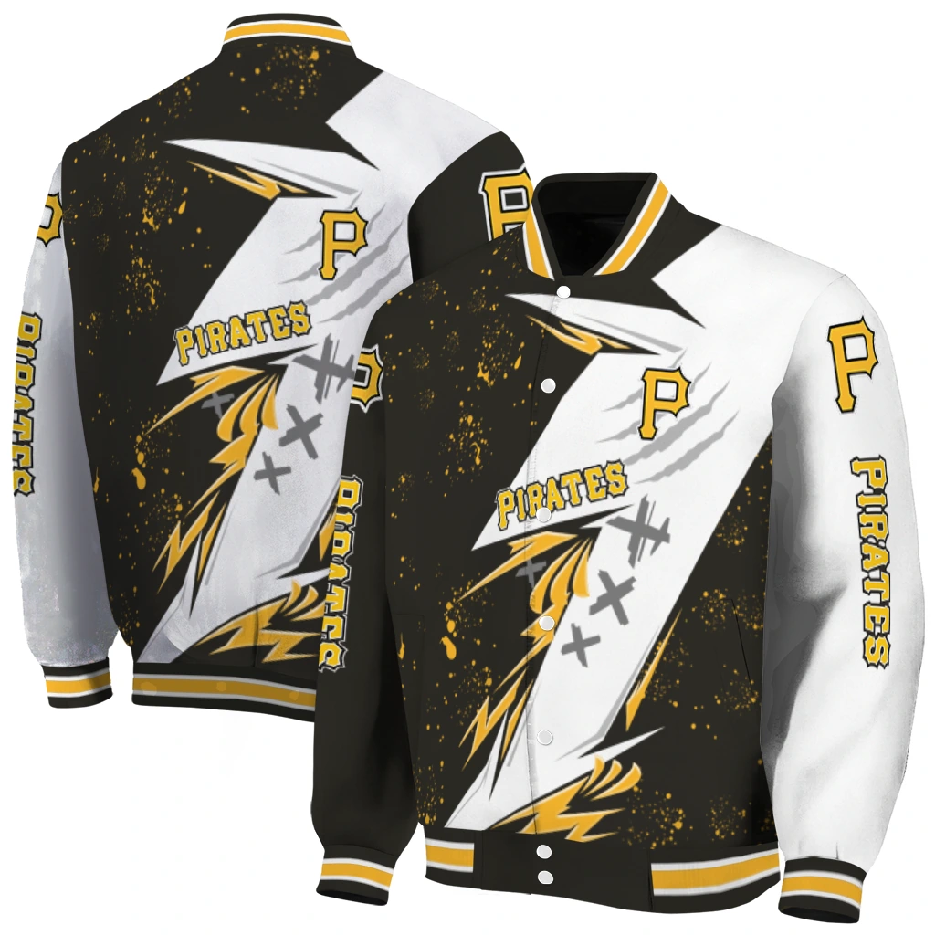 pittsburgh pirates ripped bolt black white varsity jacket fashion forward pittsburgh pirates ripped bolt black white varsity jacket fashion forward