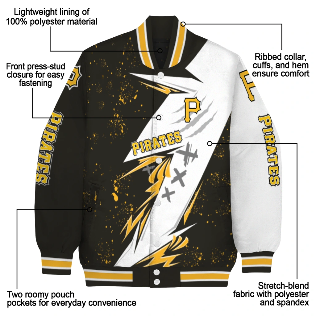 pittsburgh pirates ripped bolt black white varsity jacket new arrival pittsburgh pirates ripped bolt black white varsity jacket new arrival