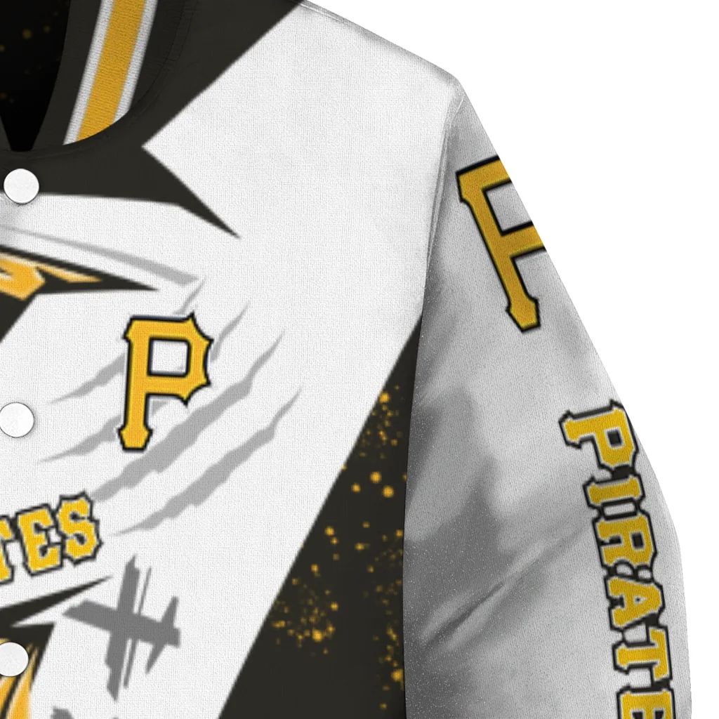 pittsburgh pirates ripped bolt black white varsity jacket premium grade pittsburgh pirates ripped bolt black white varsity jacket premium grade