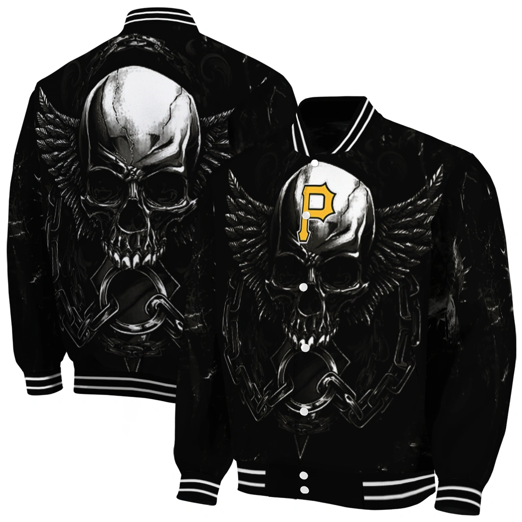 pittsburgh pirates skull bite black varsity jacket fashion forward pittsburgh pirates skull bite black varsity jacket fashion forward