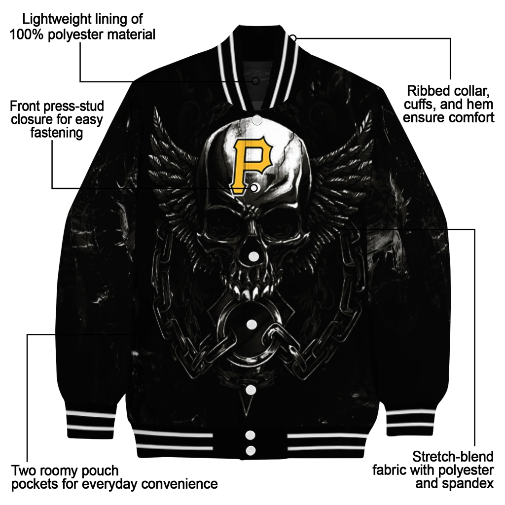 pittsburgh pirates skull bite black varsity jacket new arrival pittsburgh pirates skull bite black varsity jacket new arrival