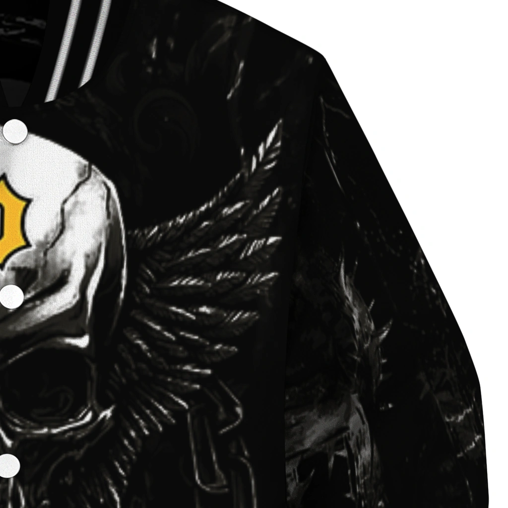 pittsburgh pirates skull bite black varsity jacket premium grade pittsburgh pirates skull bite black varsity jacket premium grade