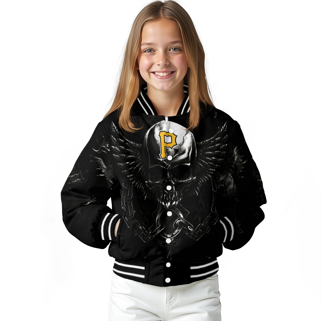pittsburgh pirates skull bite black varsity jacket top rated pittsburgh pirates skull bite black varsity jacket top rated
