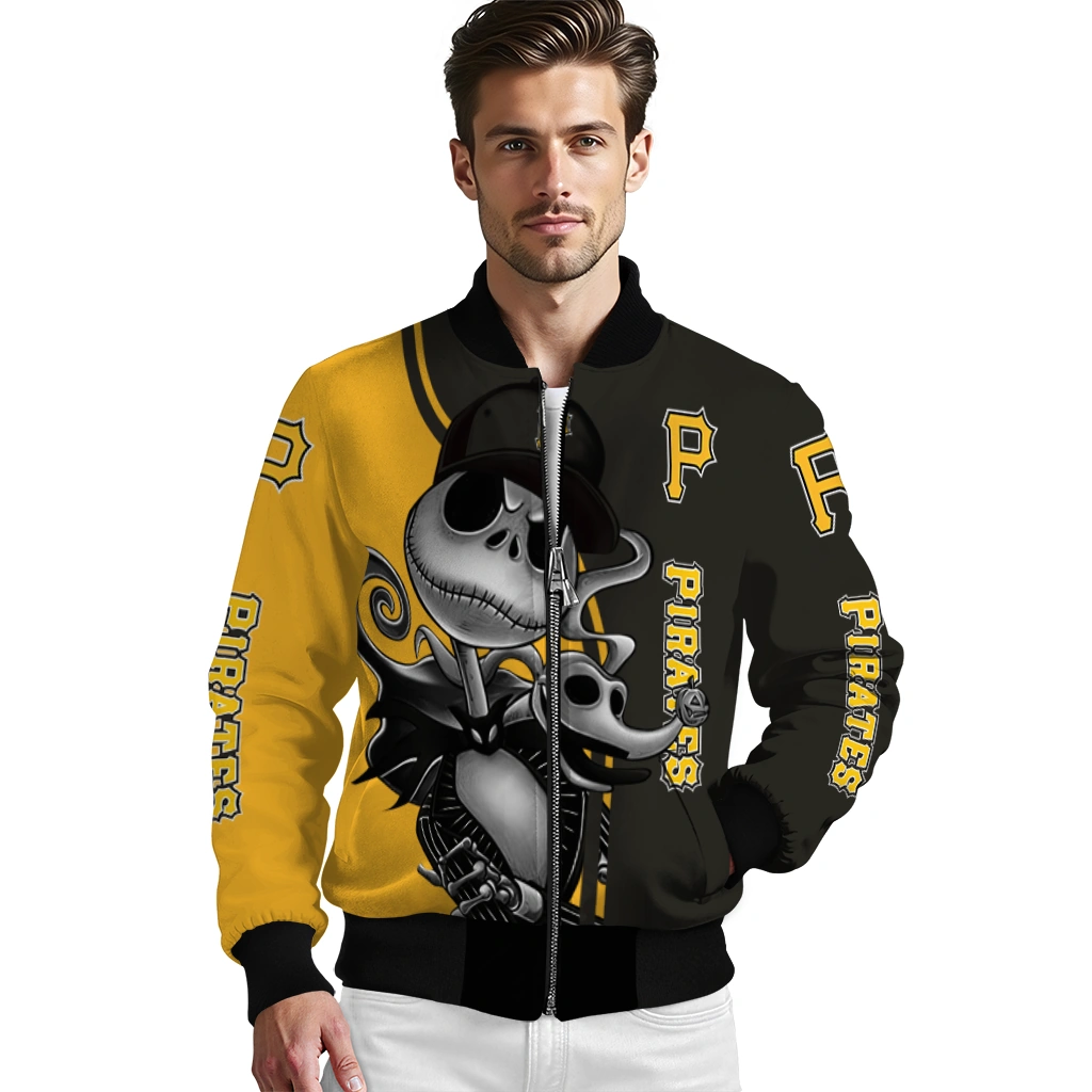 pittsburgh pirates spooky grin black bomber jacket high quality pittsburgh pirates spooky grin black bomber jacket high quality