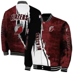 portland trail blazers edgy scratch effect red black varsity jacket best selling