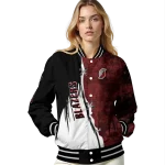 portland trail blazers edgy scratch effect red black varsity jacket best selling