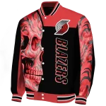 portland trail blazers fire skull red black varsity jacket best selling