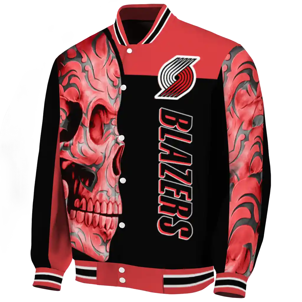 portland trail blazers fire skull red black varsity jacket best selling portland trail blazers fire skull red black varsity jacket best selling