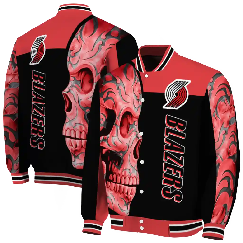 portland trail blazers fire skull red black varsity jacket fashion forward portland trail blazers fire skull red black varsity jacket fashion forward