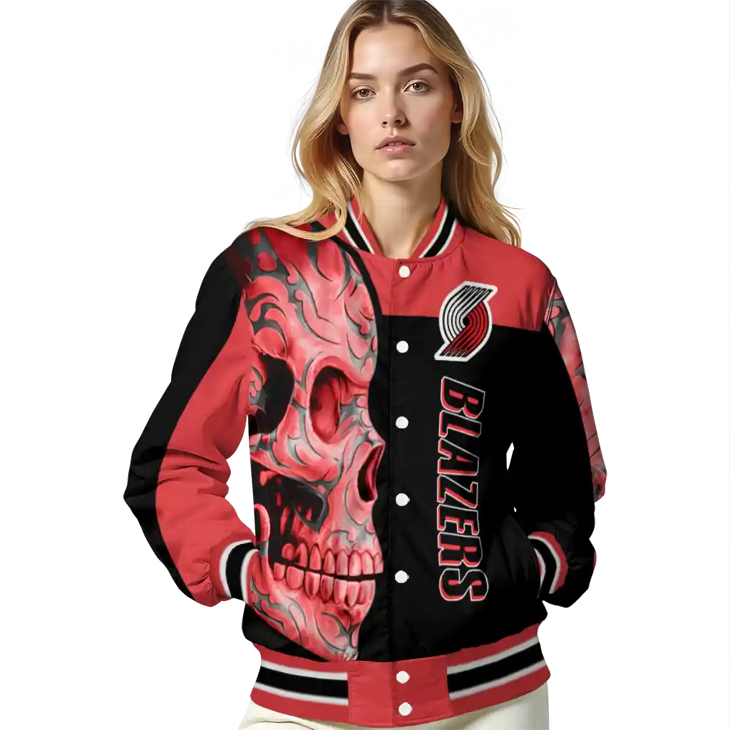 portland trail blazers fire skull red black varsity jacket latest model portland trail blazers fire skull red black varsity jacket latest model