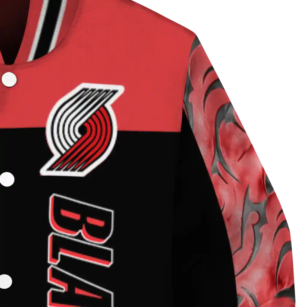 portland trail blazers fire skull red black varsity jacket premium grade portland trail blazers fire skull red black varsity jacket premium grade