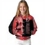 portland trail blazers fire skull red black varsity jacket best selling