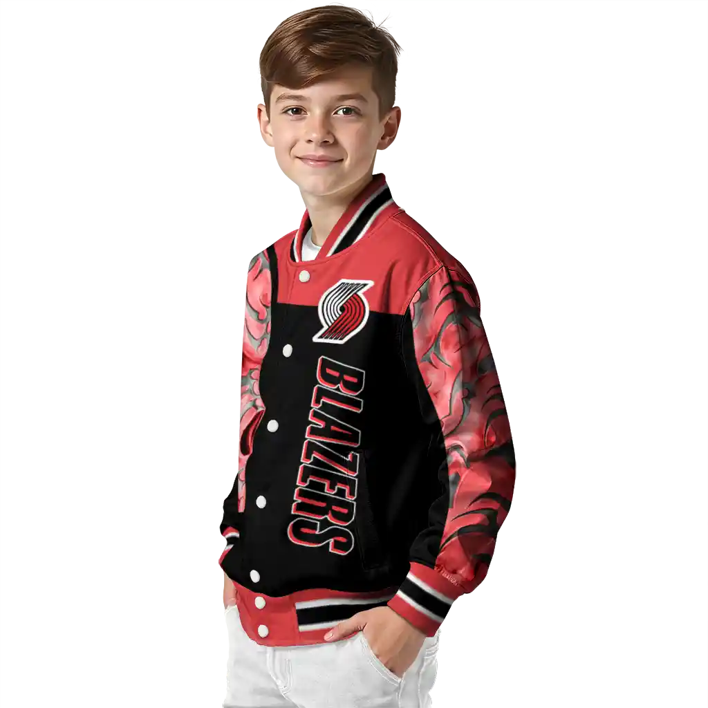 portland trail blazers fire skull red black varsity jacket trendy portland trail blazers fire skull red black varsity jacket trendy