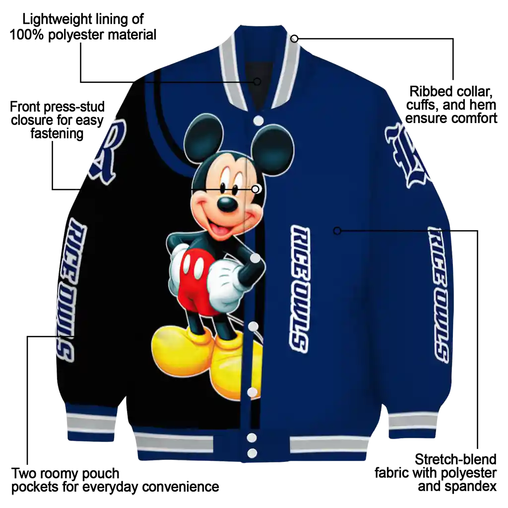 rice owls mickey mouse navy blue varsity jacket new arrival rice owls mickey mouse navy blue varsity jacket new arrival