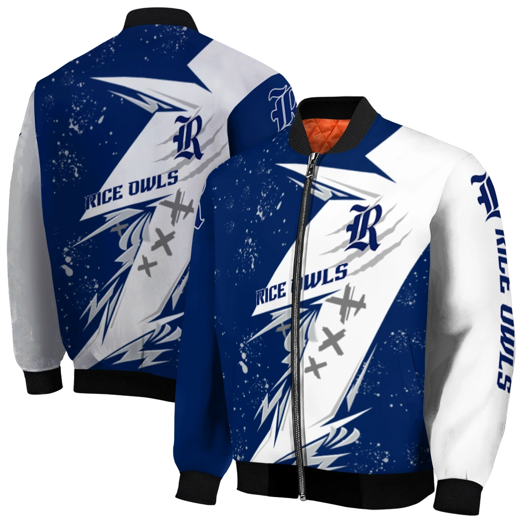 rice owls ripped bolt navy blue white bomber jacket best selling rice owls ripped bolt navy blue white bomber jacket best selling