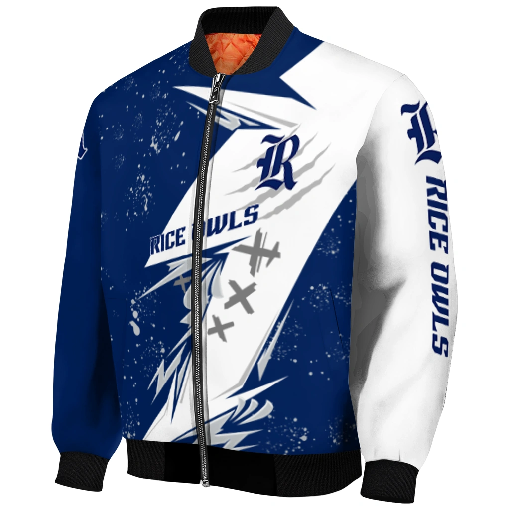 rice owls ripped bolt navy blue white bomber jacket fashion forward rice owls ripped bolt navy blue white bomber jacket fashion forward