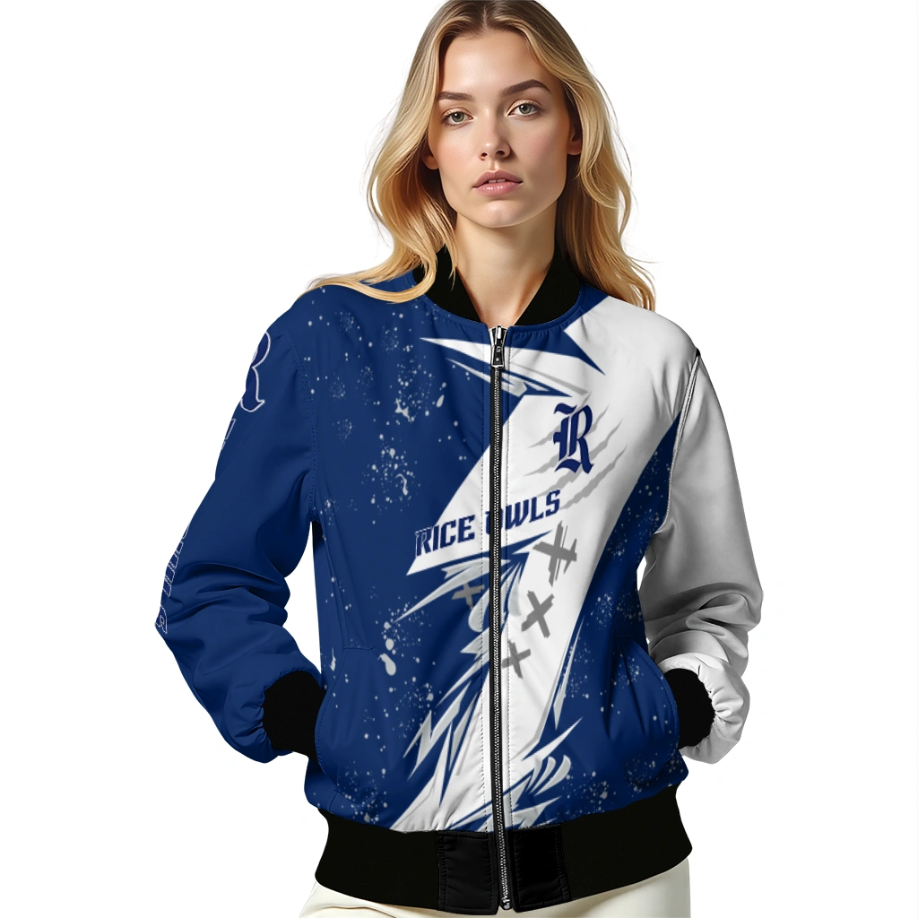 rice owls ripped bolt navy blue white bomber jacket latest model rice owls ripped bolt navy blue white bomber jacket latest model