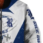rice owls ripped bolt navy blue white bomber jacket best selling