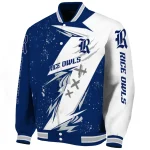 rice owls ripped bolt navy blue white varsity jacket best selling