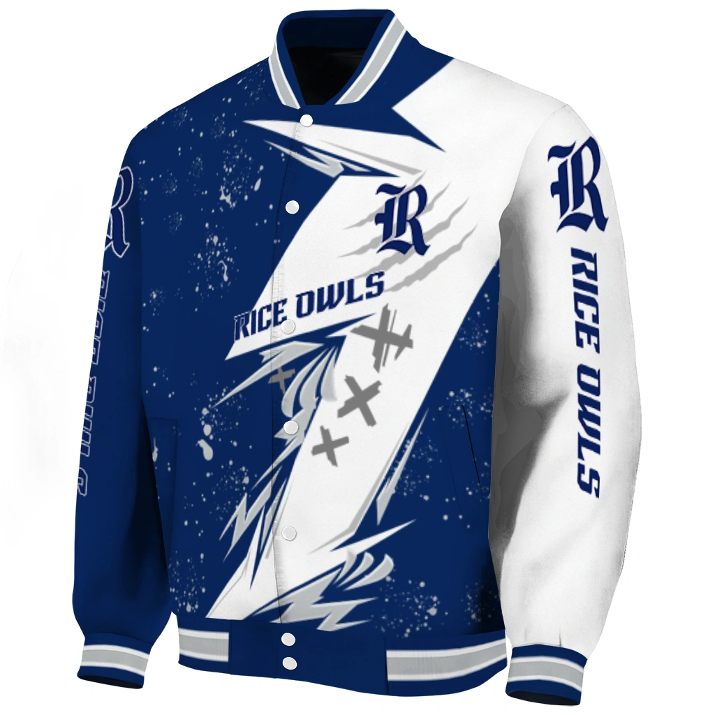 rice owls ripped bolt navy blue white varsity jacket best selling rice owls ripped bolt navy blue white varsity jacket best selling