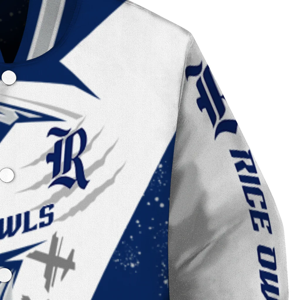 rice owls ripped bolt navy blue white varsity jacket premium grade rice owls ripped bolt navy blue white varsity jacket premium grade