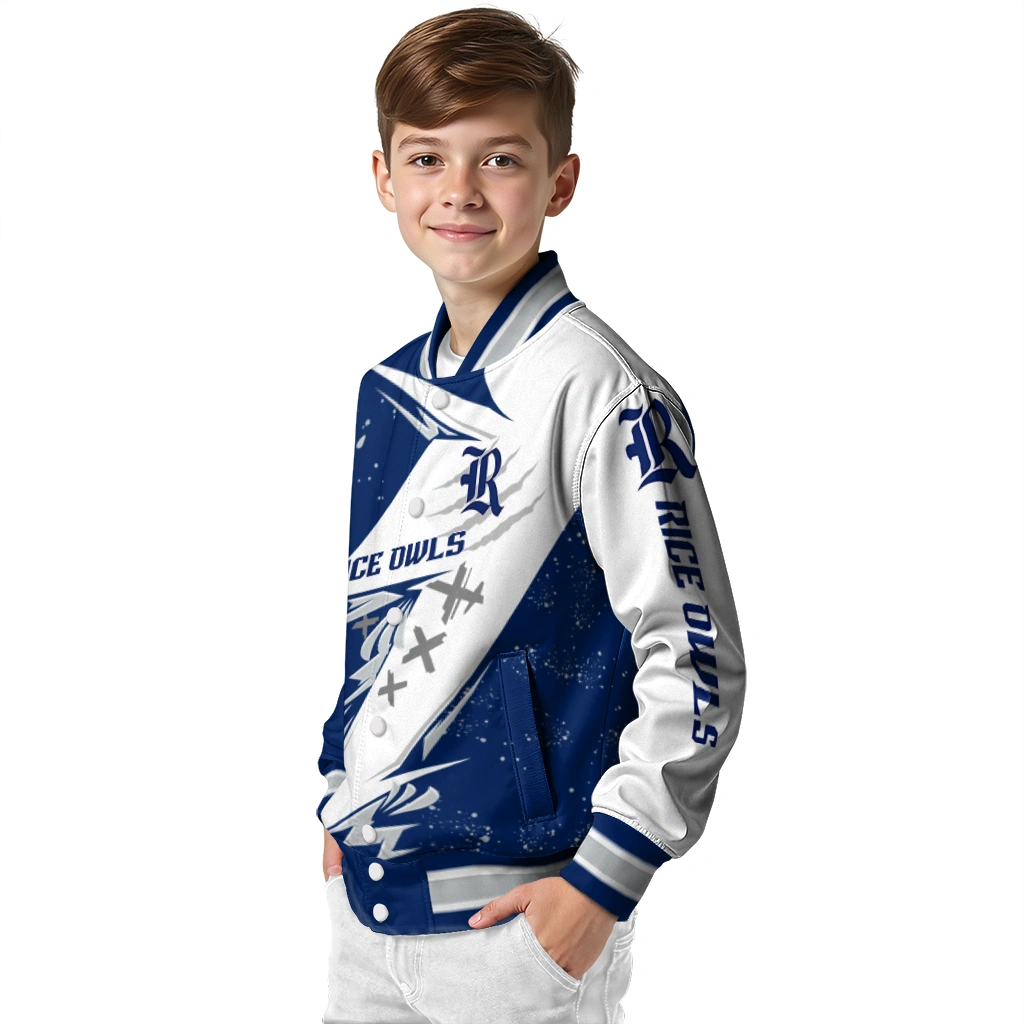 rice owls ripped bolt navy blue white varsity jacket trendy rice owls ripped bolt navy blue white varsity jacket trendy