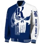 rice owls skull outline navy blue white varsity jacket best selling