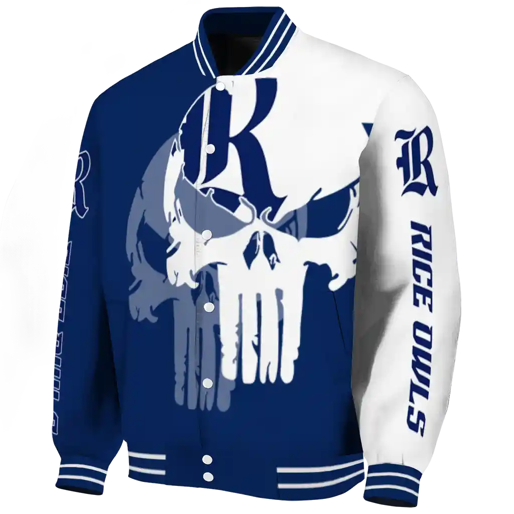 rice owls skull outline navy blue white varsity jacket best selling rice owls skull outline navy blue white varsity jacket best selling