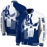 rice owls skull outline navy blue white varsity jacket best selling