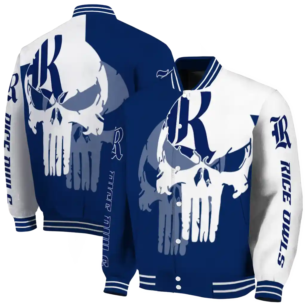 rice owls skull outline navy blue white varsity jacket fashion forward rice owls skull outline navy blue white varsity jacket fashion forward