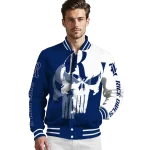 rice owls skull outline navy blue white varsity jacket best selling