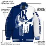 rice owls skull outline navy blue white varsity jacket best selling