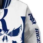 rice owls skull outline navy blue white varsity jacket best selling