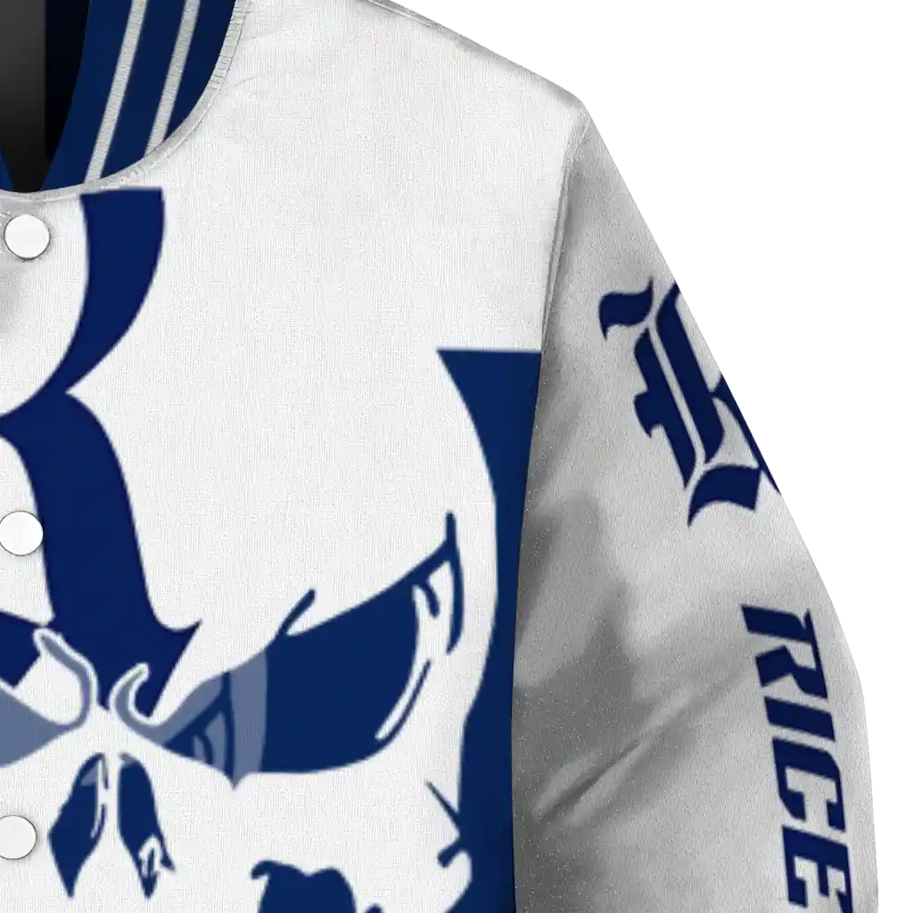 rice owls skull outline navy blue white varsity jacket premium grade rice owls skull outline navy blue white varsity jacket premium grade