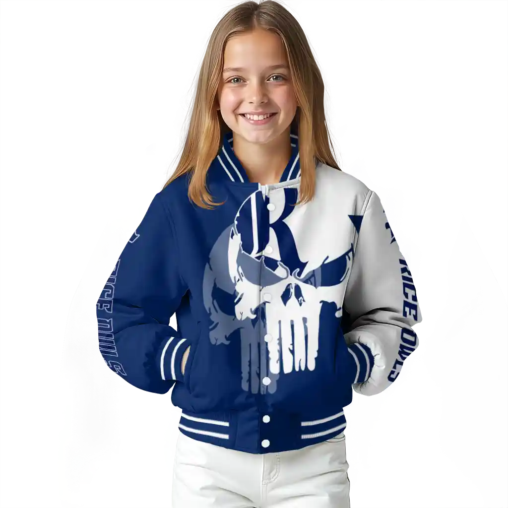 rice owls skull outline navy blue white varsity jacket top rated rice owls skull outline navy blue white varsity jacket top rated