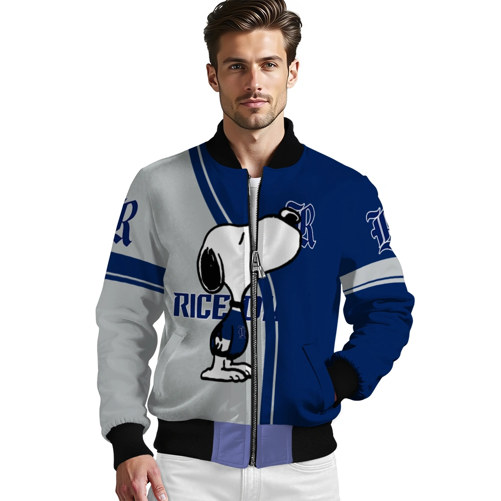 rice owls snoopy attitude navy blue bomber jacket high quality rice owls snoopy attitude navy blue bomber jacket high quality